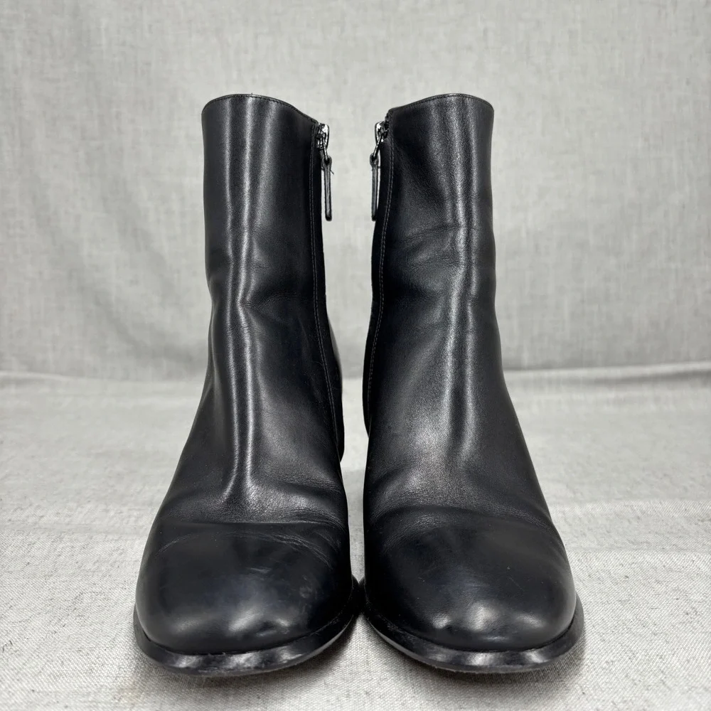 Tory Burch Brooke Stamped Heel Boots Black Leather Ankle Booties Women's‎ 8.5